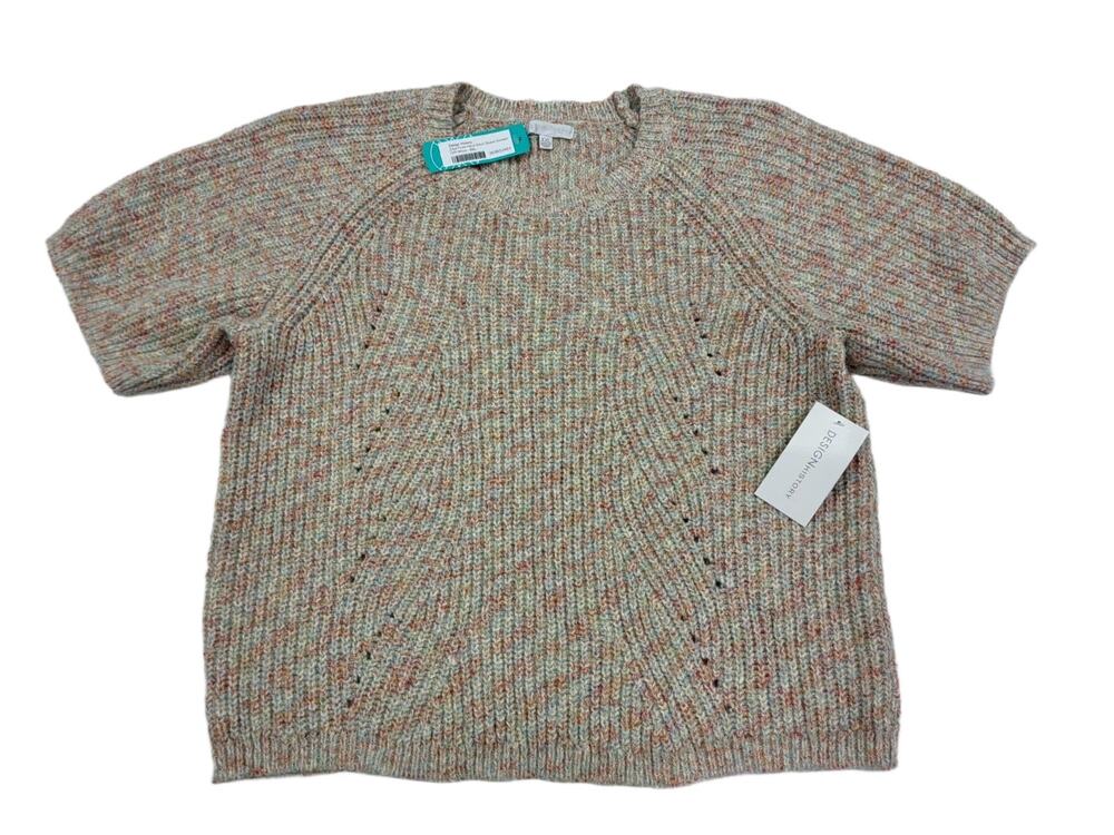 Design History Cleo Crew Neck Short Sleeve Sweater Womens XXL Off-White Confetti